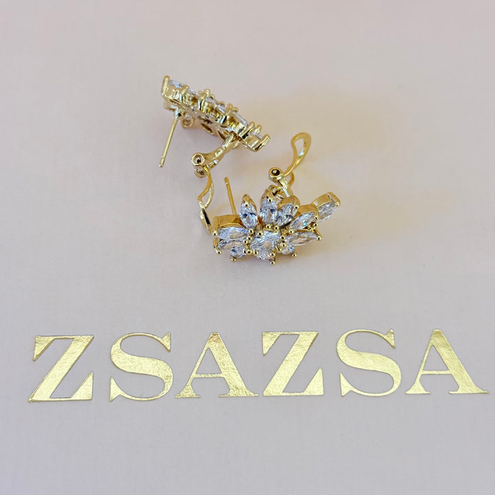 Marquise and square zircone gold plated pendant set