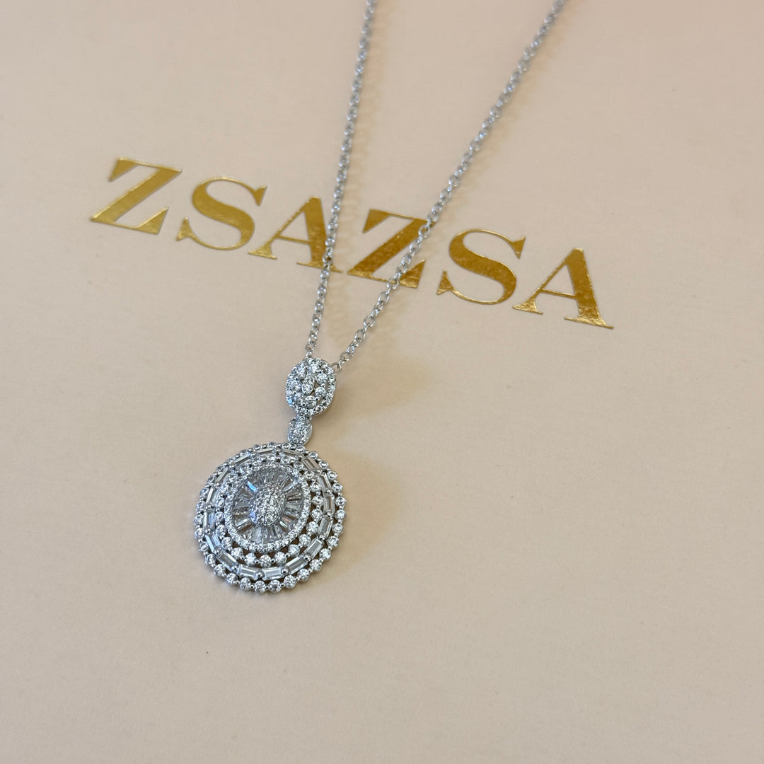 Mixed shapes zircone silver pendant
