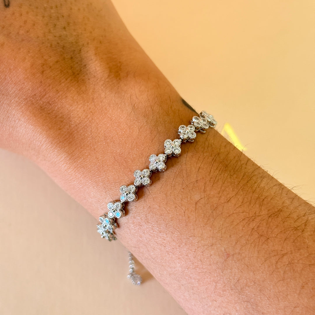Small flowers zircone silver adjustable bracelet