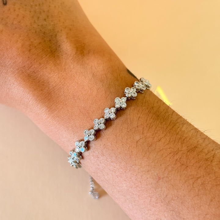 Small flowers zircone silver adjustable bracelet