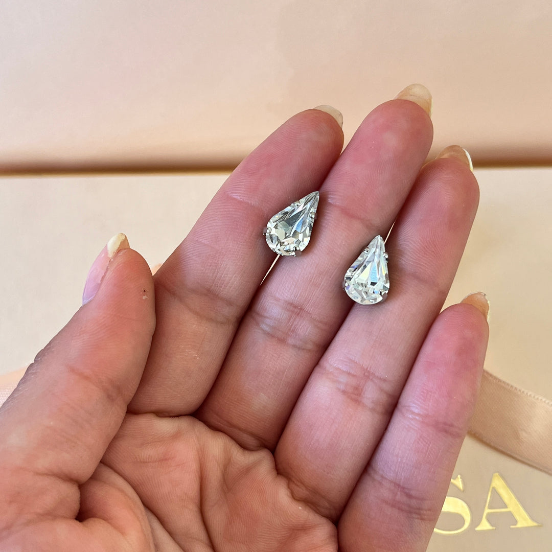 Swarovski crystals teardrop white gold plated studs