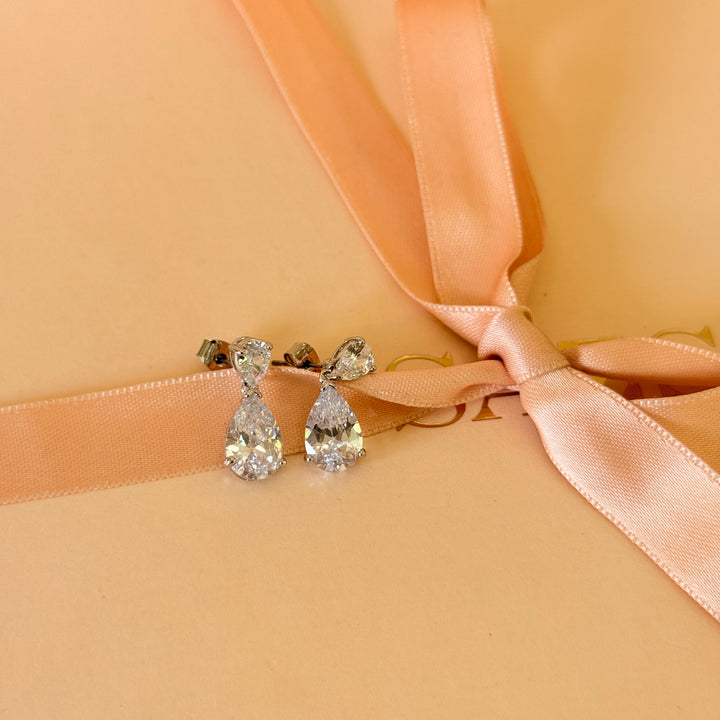 Double teardrop zircone silver earrings