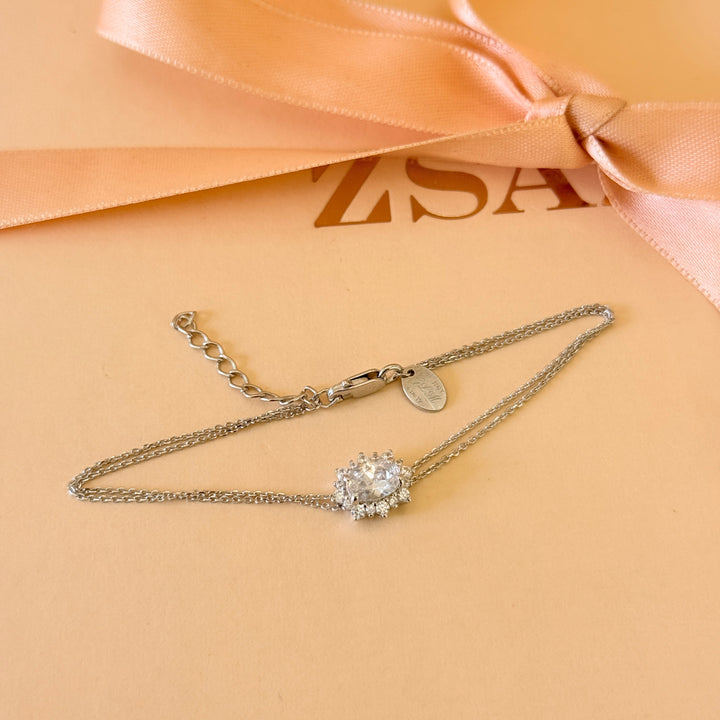 Oval dainty zircone sterling silver bracelet