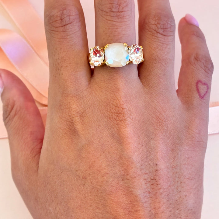 Peach Swarovski crystals gold plated ring