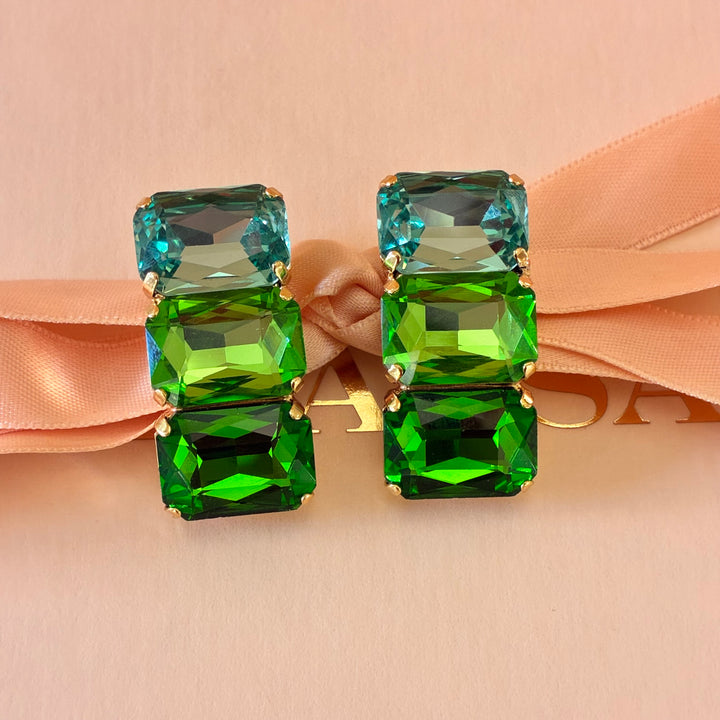 Green Rectangle Preciosa crystals earrings