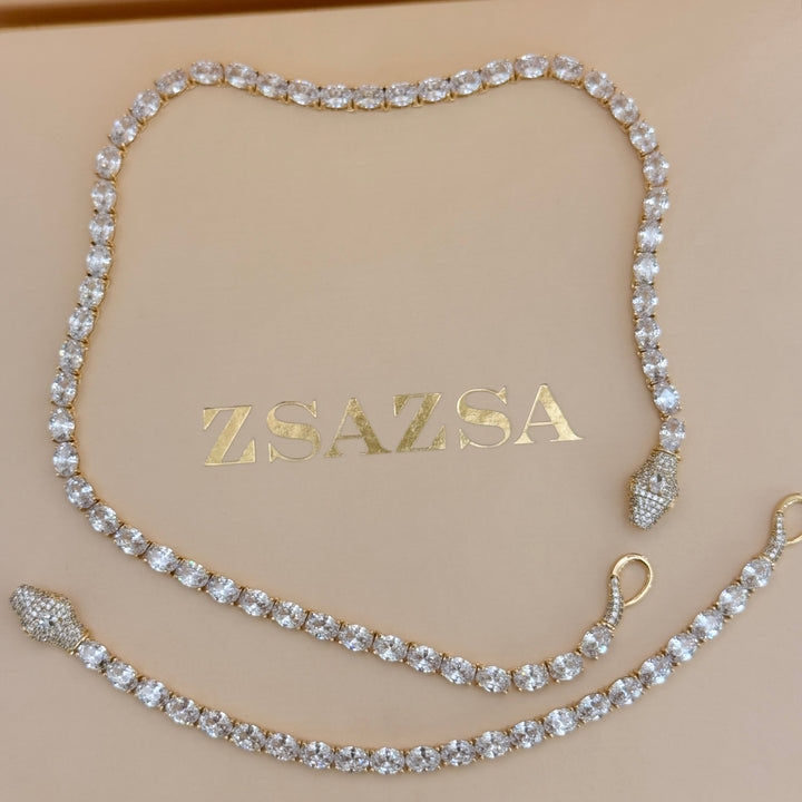 Zircone snake gold plated necklace & bracelet