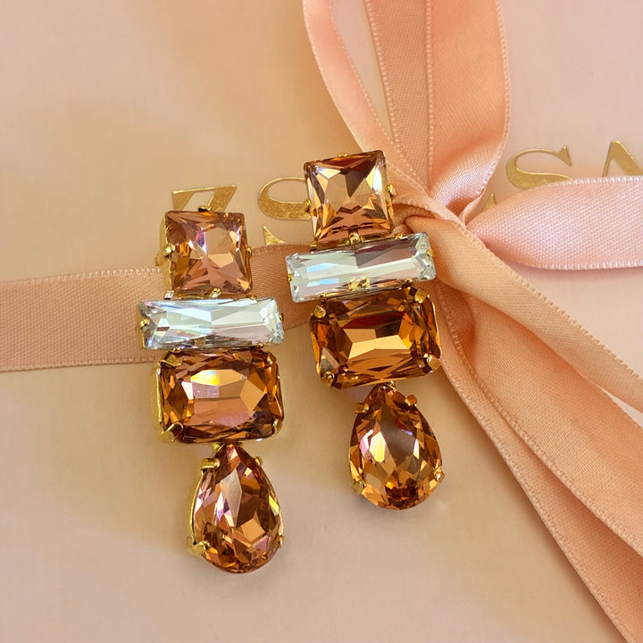 Peach mixed shape Swarovski crystals earrings
