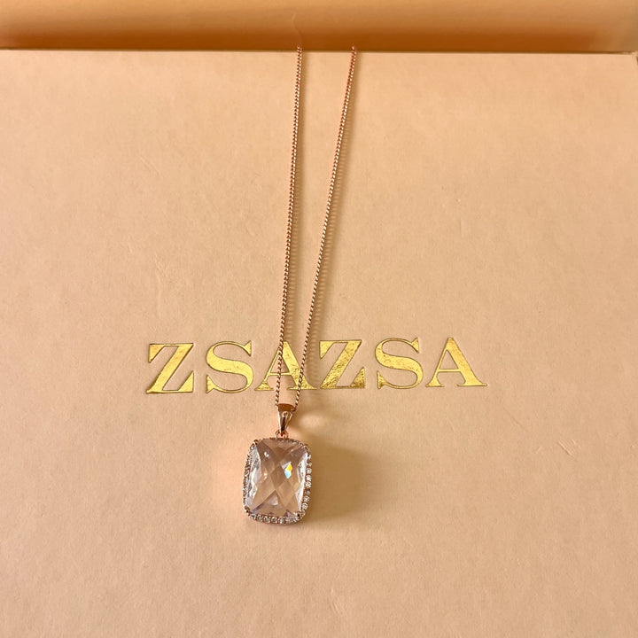 Rectangular zircone rose gold plated pendant