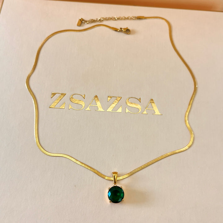 Dark green round zircone  pendant