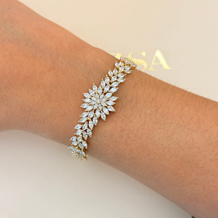 Flower marquise zircone gold plated set