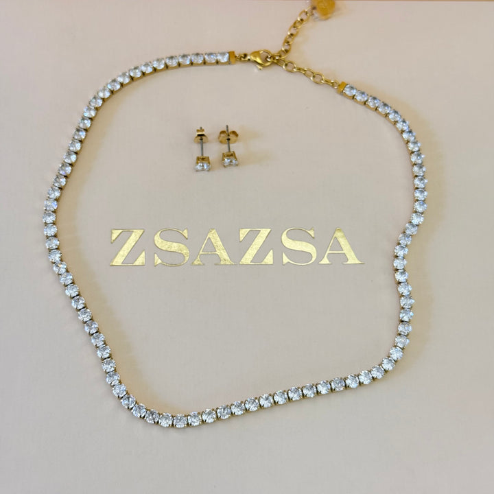 Tennis zircone stainless steel gold set
