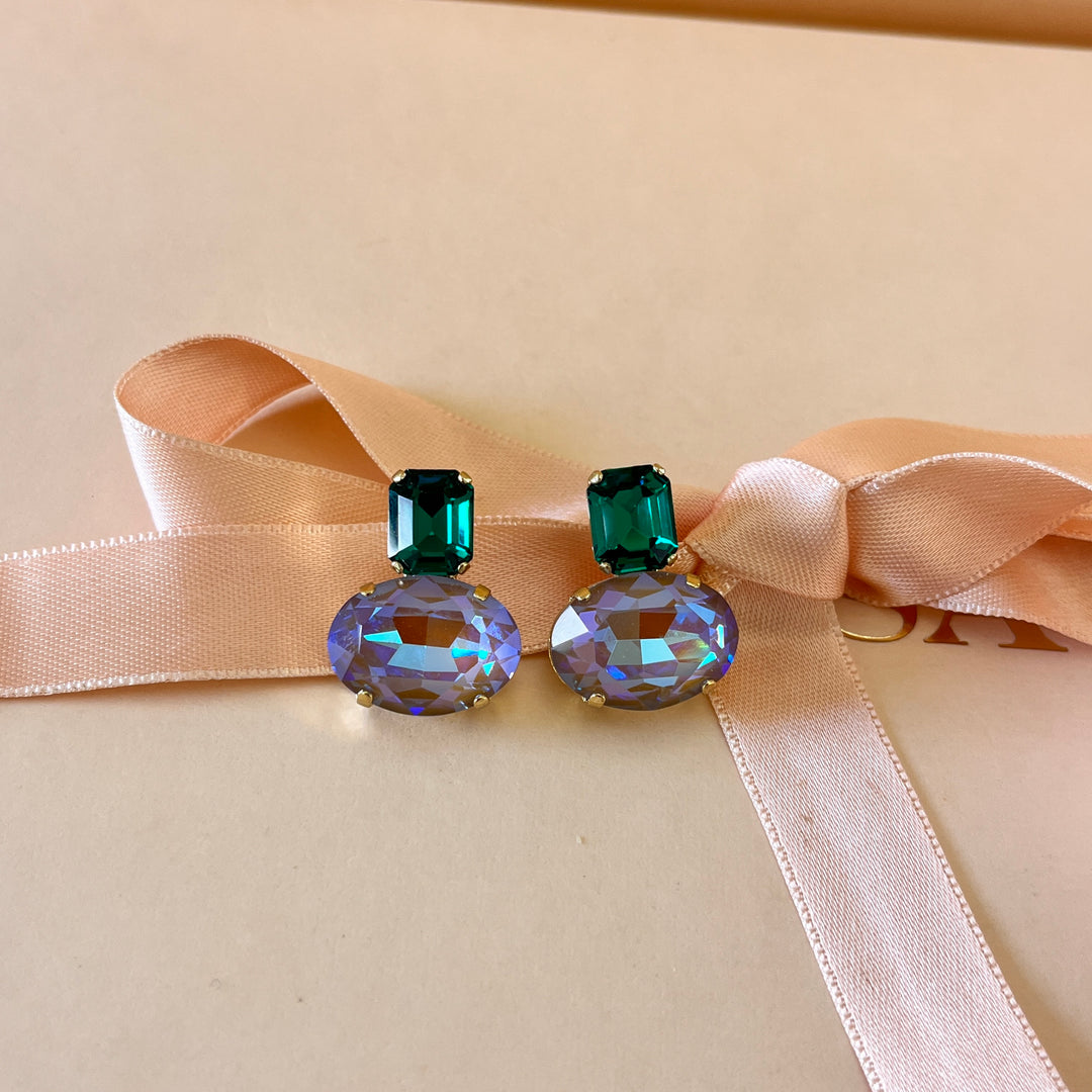 Green and lilac Swarovski crystal studs