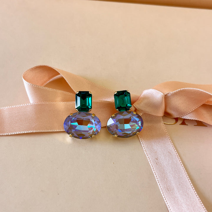 Green and lilac Swarovski crystal studs