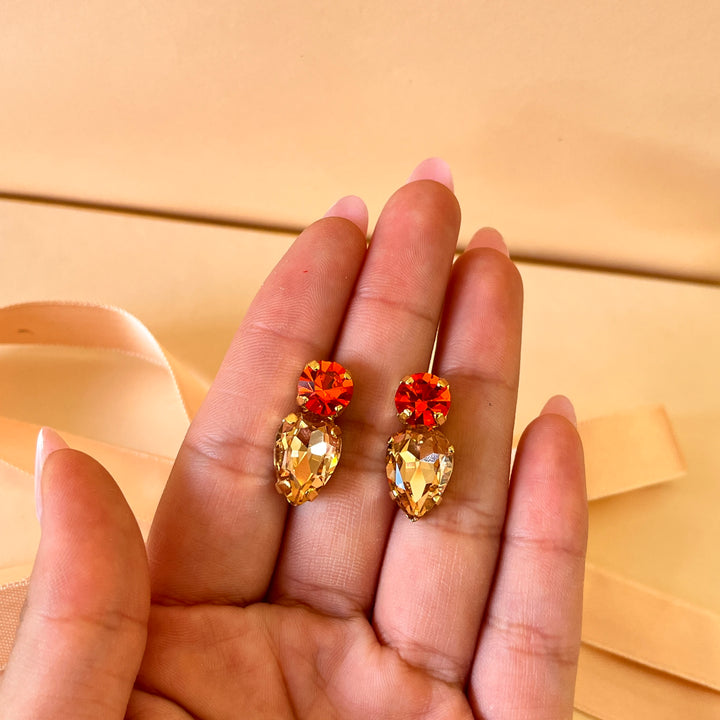 Orange and peach Preciosa crystals earrings