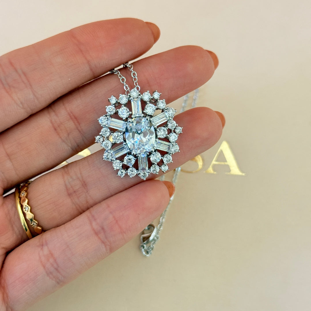 Oval and mixed shapes zircone silver pendant