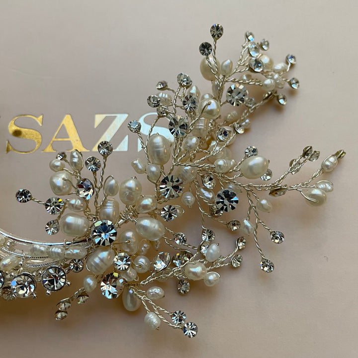Rhinestone Silver Fresh water pearl headpiece