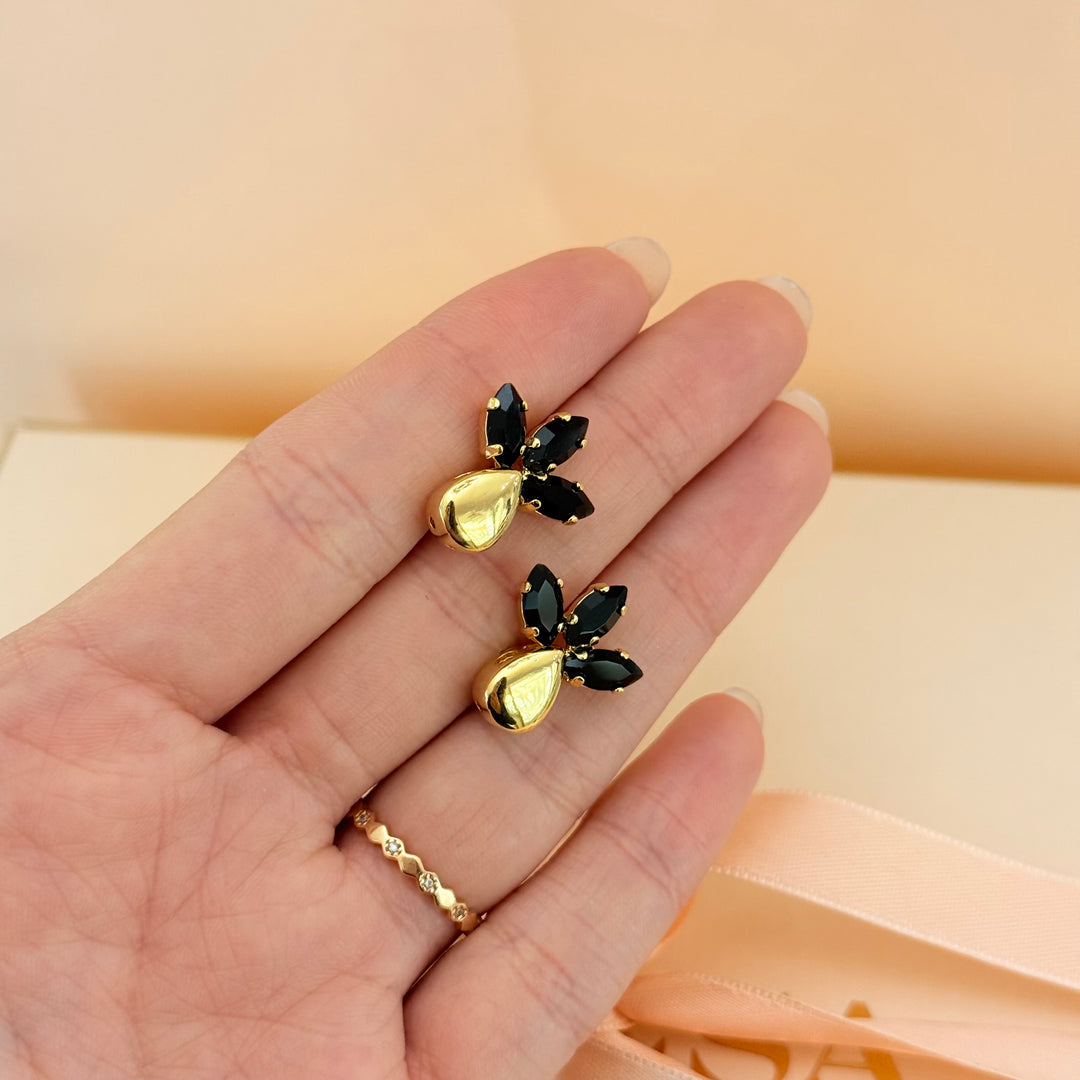 Marquise black Swarovski crystals gold plated earrings