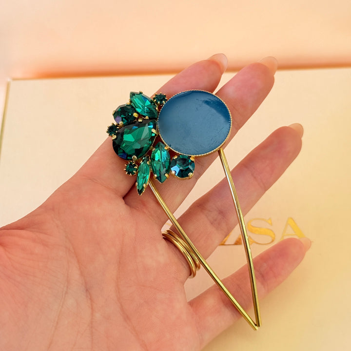 Preciosa crystals dark green teardrop & marquise gold hair pin