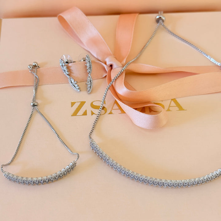 Marquise zircone silver choker set