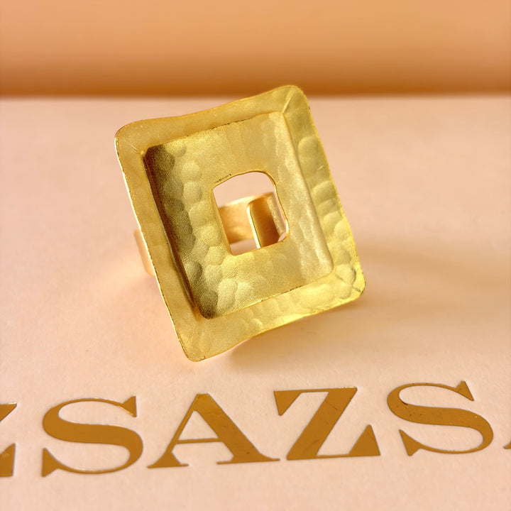 Handmade Hollow Square Gold Ring | Gold Plated | ZsaZsa