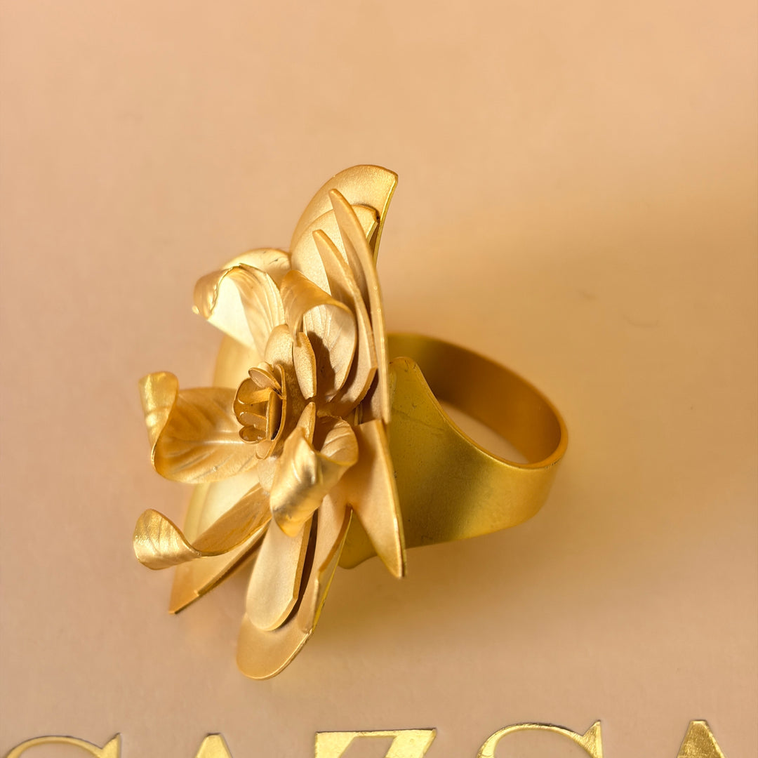 Handmade Detailed Flower Gold Ring | Gold Plated | ZsaZsa