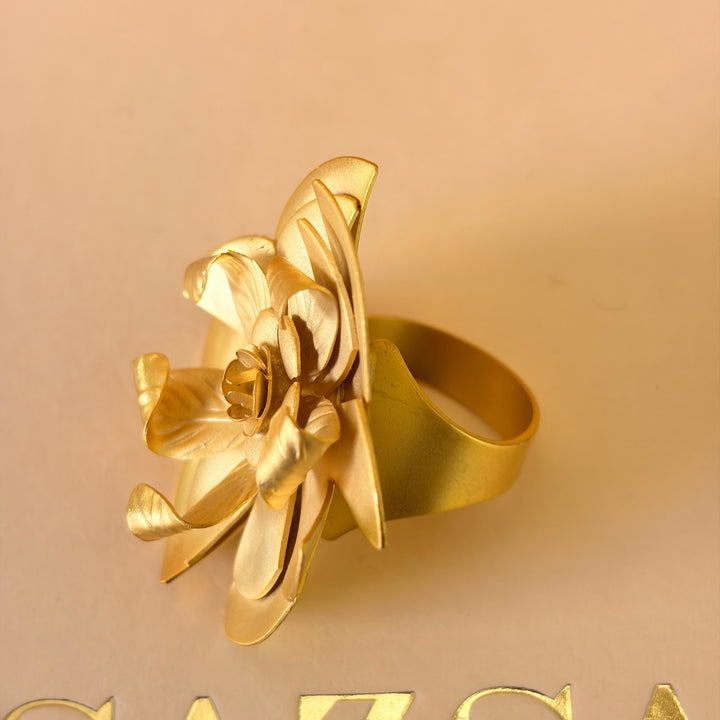 Handmade Detailed Flower Gold Ring | Gold Plated | ZsaZsa