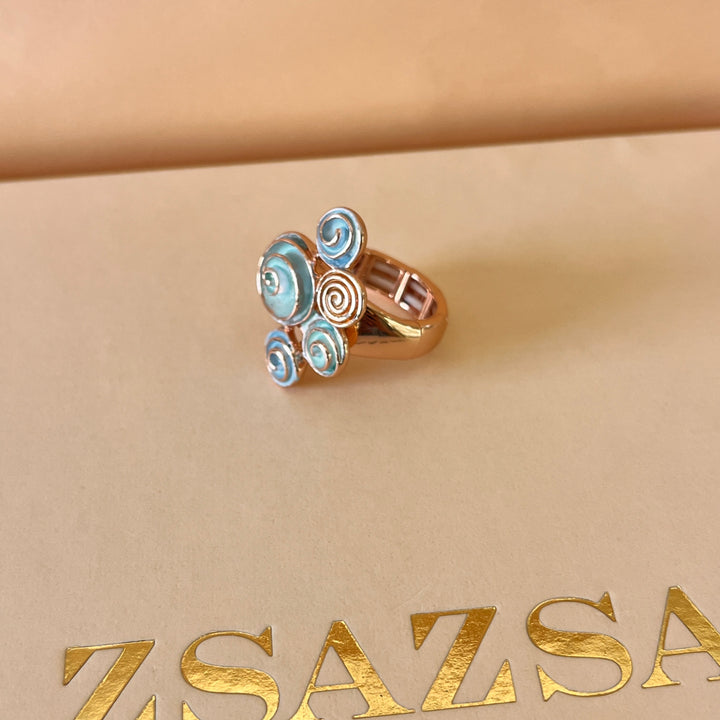 Enamel light blue, light turquoise and gold spiral rose gold plated set