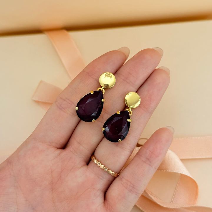 Teardrop plum Swarovski crystal earrings and ring