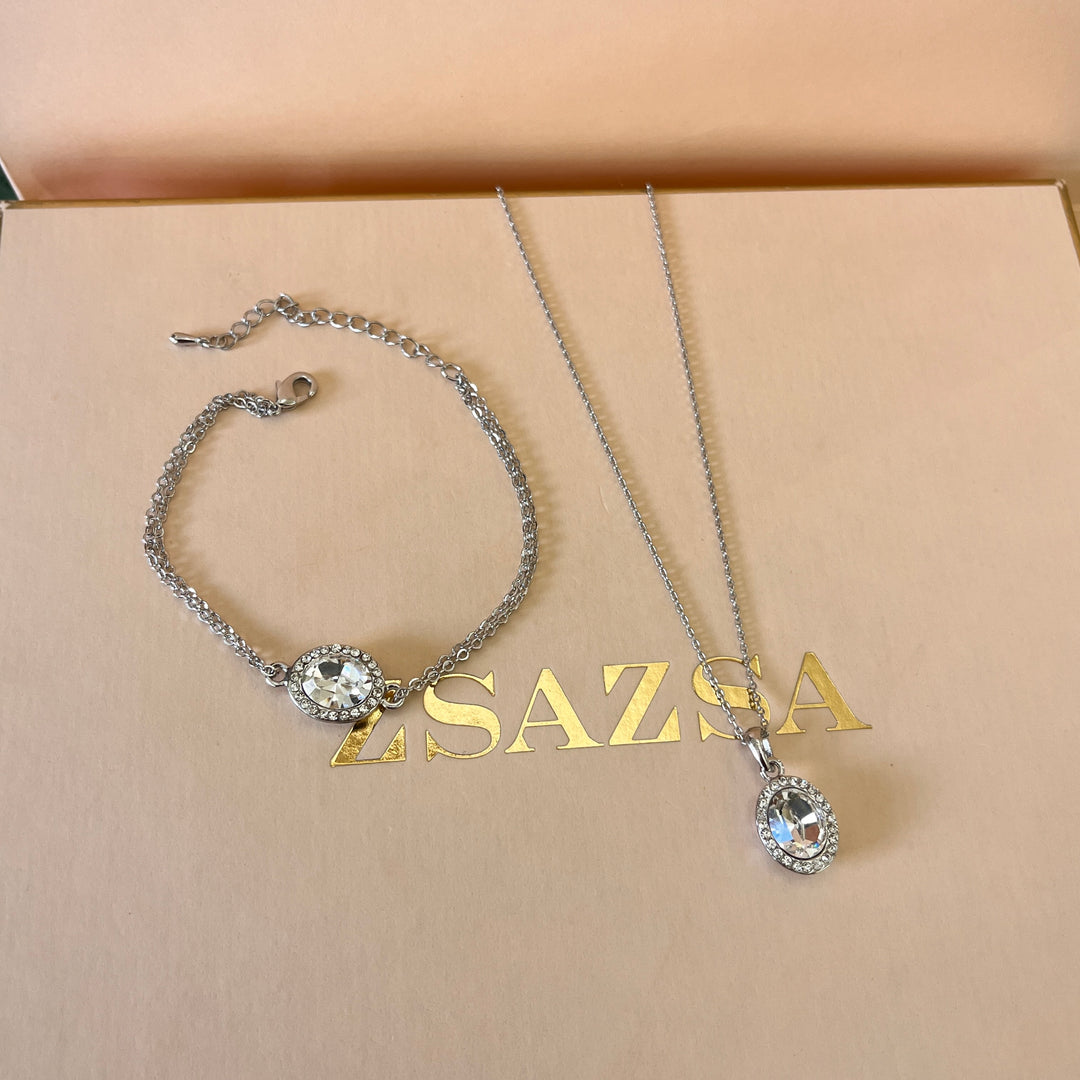 Swarovski crystals oval white gold plated pendant and bracelet