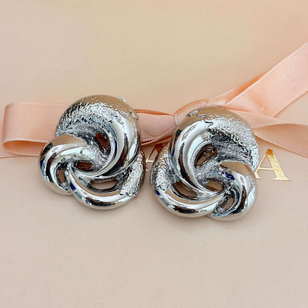 Plain chunky twisted silver clip on earrings