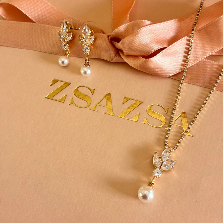 Pearl marquise zircone gold plated set