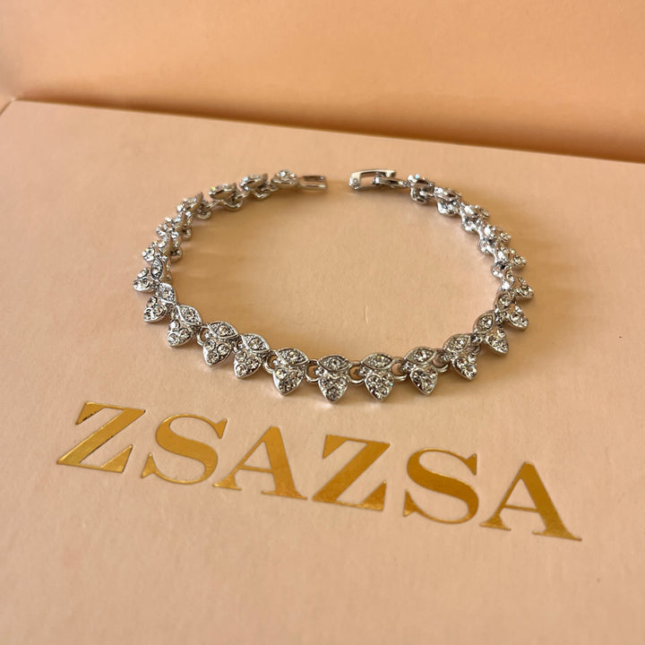 Swarovski crystal heart and marquise shape white gold plated bracelet