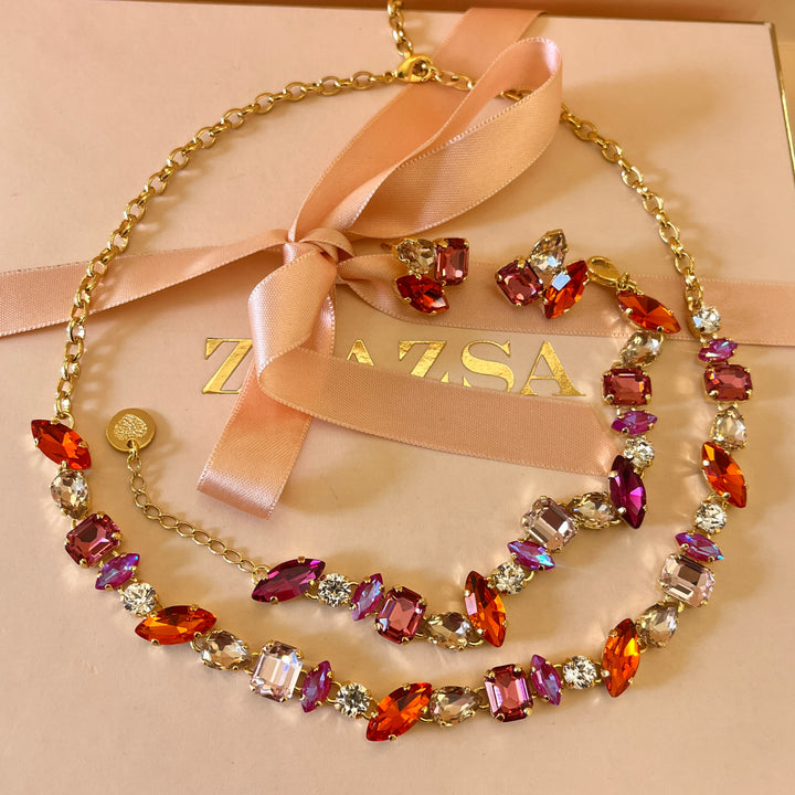 Fuchsia and orange Swarovski crystals set