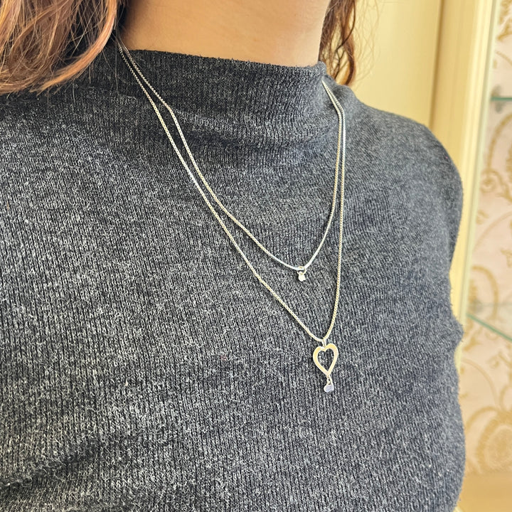 Hearts white gold plated 2 rows necklace