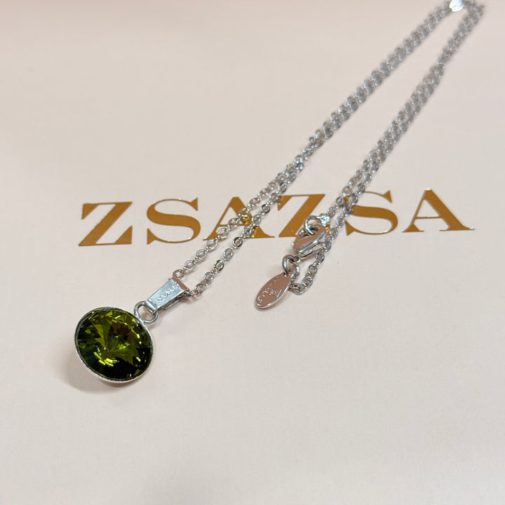 Olive green Swarovski crystals silver set