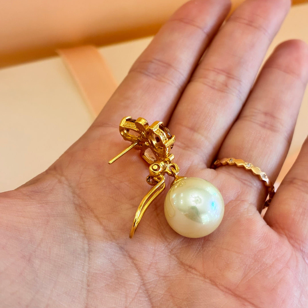 Mallorca pearl and bronze Swarovski crystals earrings