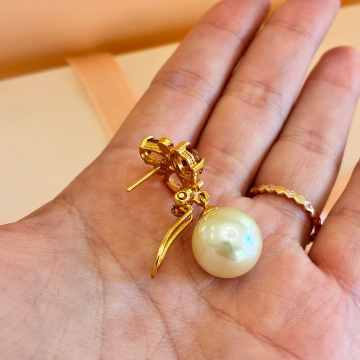 Mallorca pearl and bronze Swarovski crystals earrings