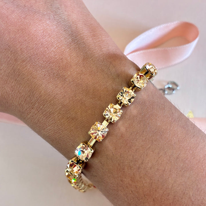 Peach Swarovski crystals gold plated bracelet
