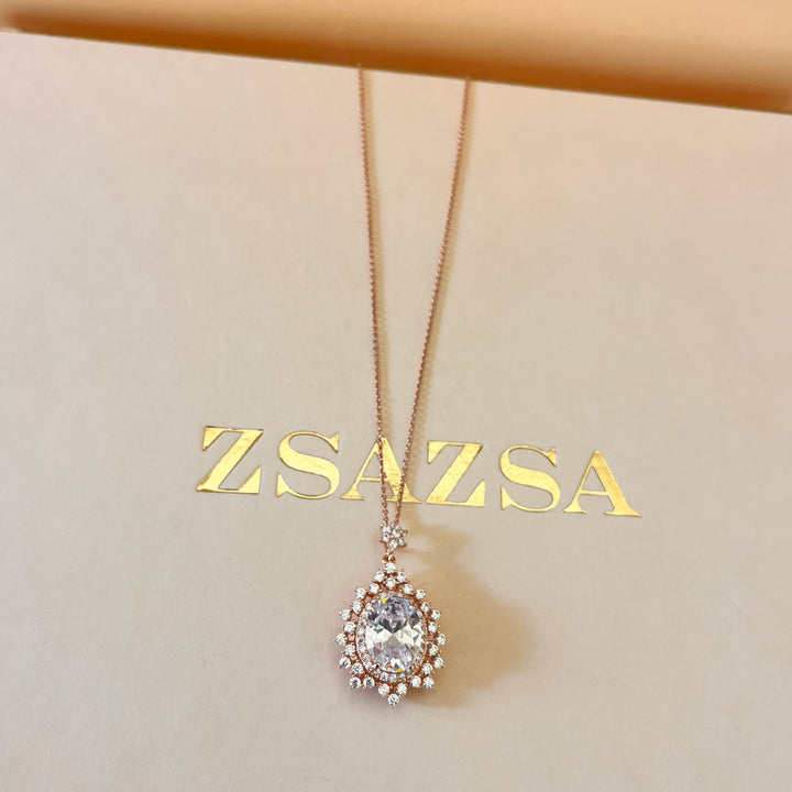 Oval zircone Sterling silver rose gold plated pendant