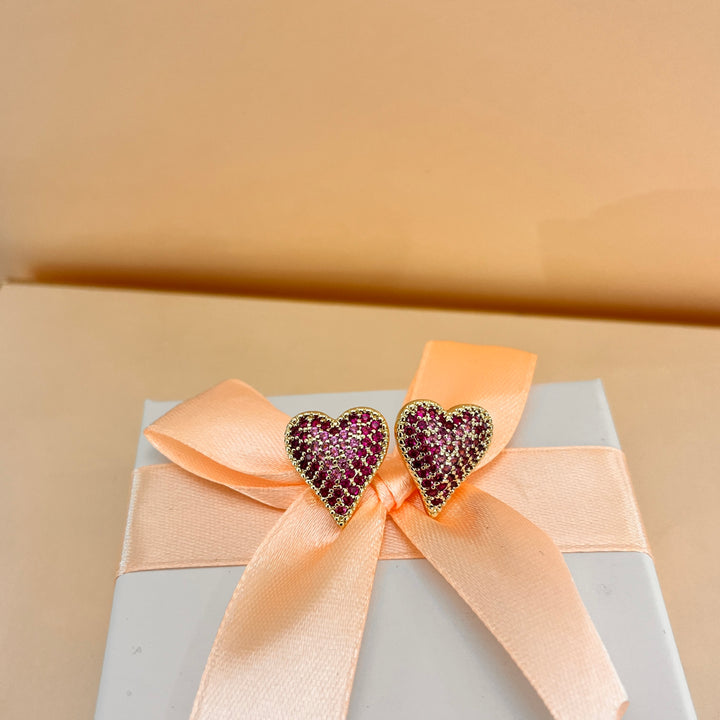 Fuchsia zircone heart gold plated earrings