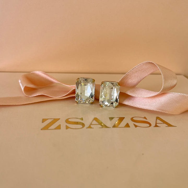 Rectangular Swarovski crystals gold plated studs