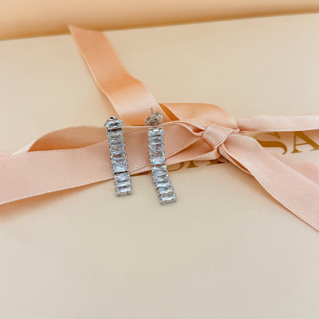 Baguette zircone silver earrings and bracelet