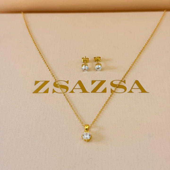 Solitaire zircone sterling silver gold plated set