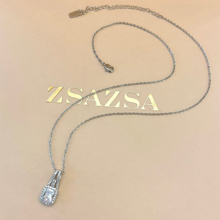 Silver zircone rectangular set