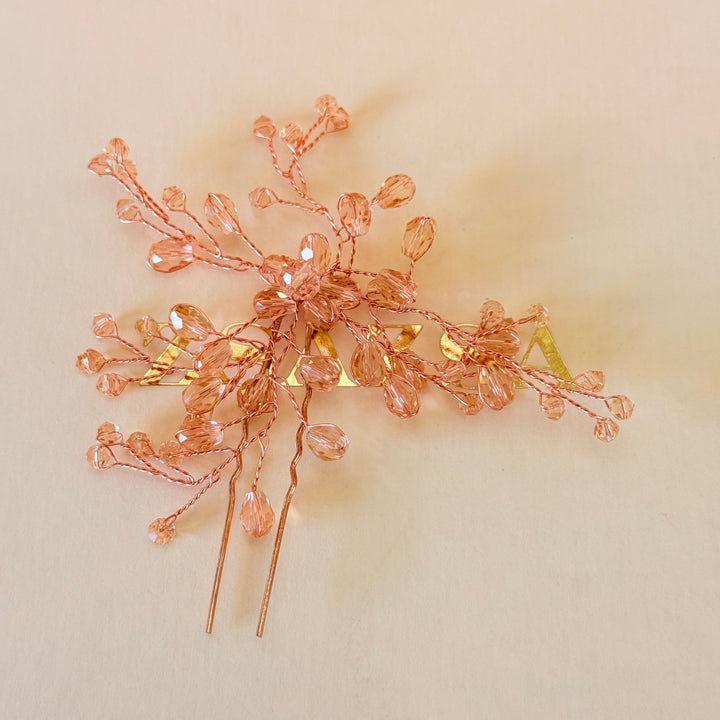 Beads peach handmade rose gold hair pin