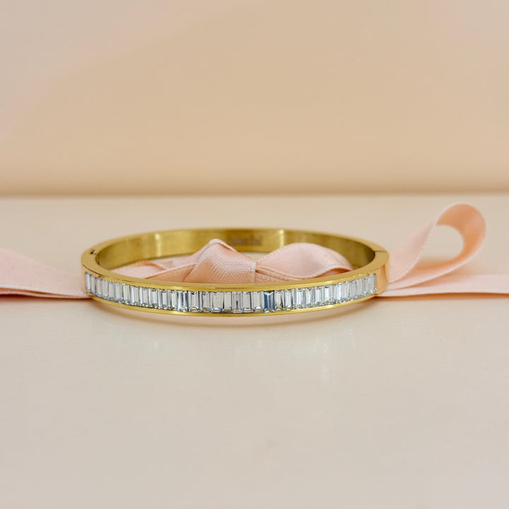 Zircone baguette stainless steel bangle