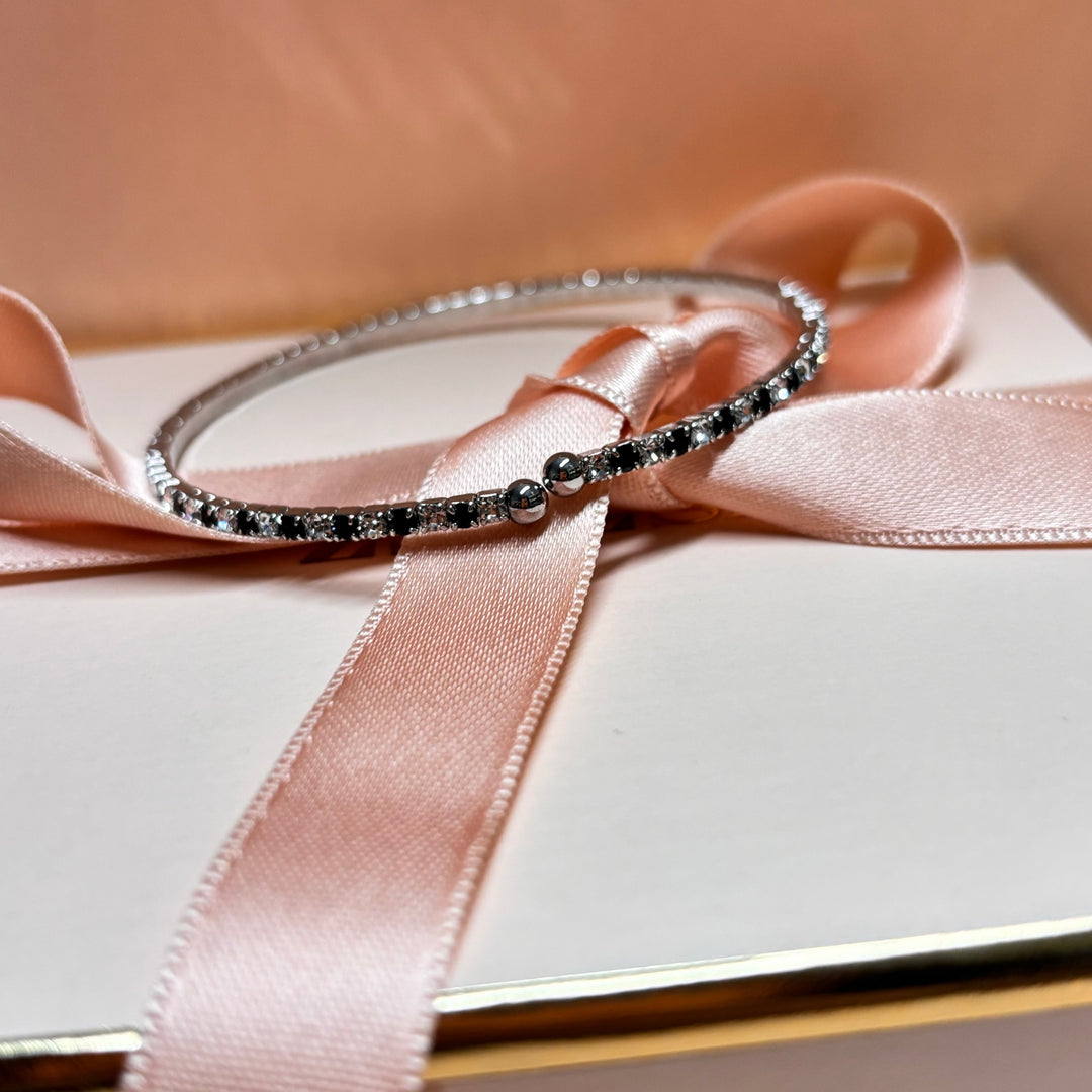 Dainty black silver bangle