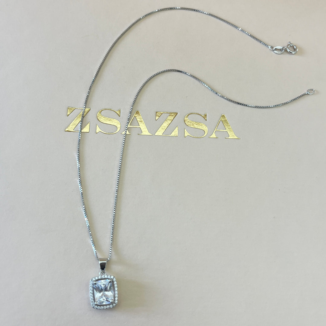Silver zircone rectangular set