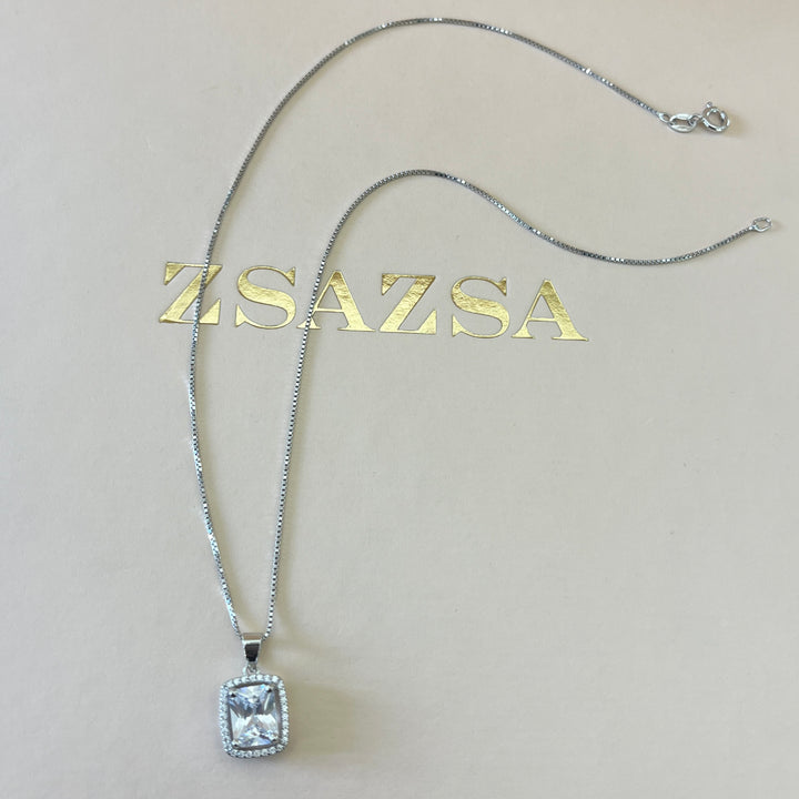 Silver zircone rectangular set