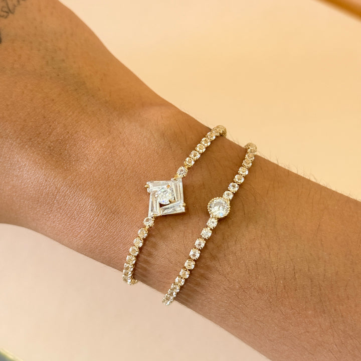 Zircone baguette gold plated double bracelet